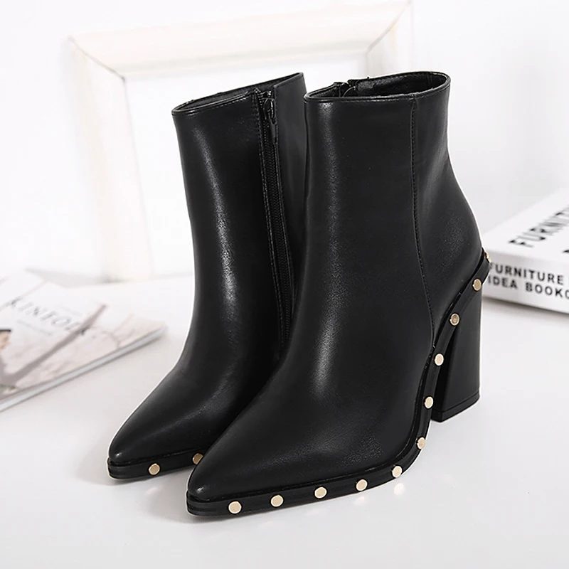 Teahoo 2020 женские ботильоны с шипами заостренным носком на квадратном каблуке для