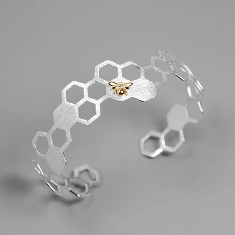Lotus Fun Real 925 Sterling Silver Natural Handmade Fine Jewelry Creative Honeycomb Home Guard Bangle for Women Bijoux | Украшения и