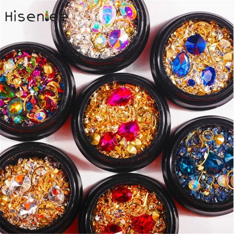 

High quality 1 box fashion charm mixed 3d nail accessories crystal stone rivet glass rhinestone Diy nail art decoration