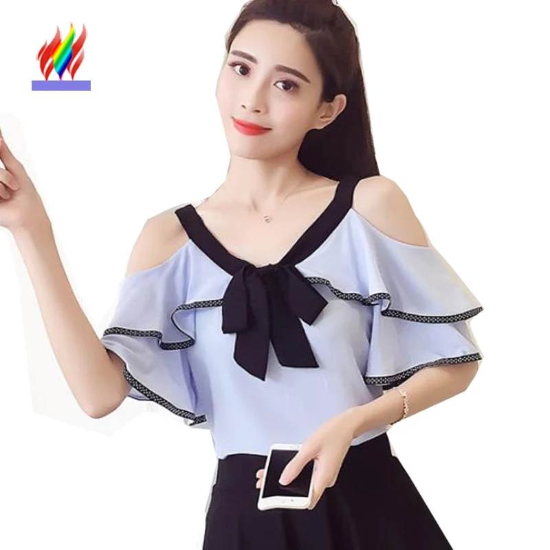 Женская шифоновая блузка с оборками и открытыми плечами | одежда