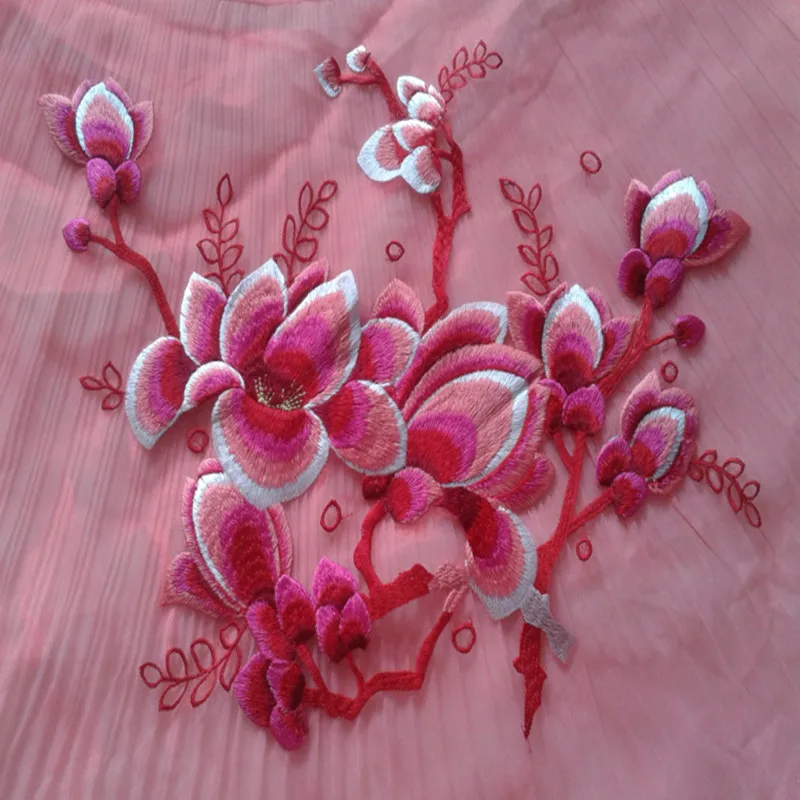 Высокое качество аппликация розовый цветок органза ткань большой патч