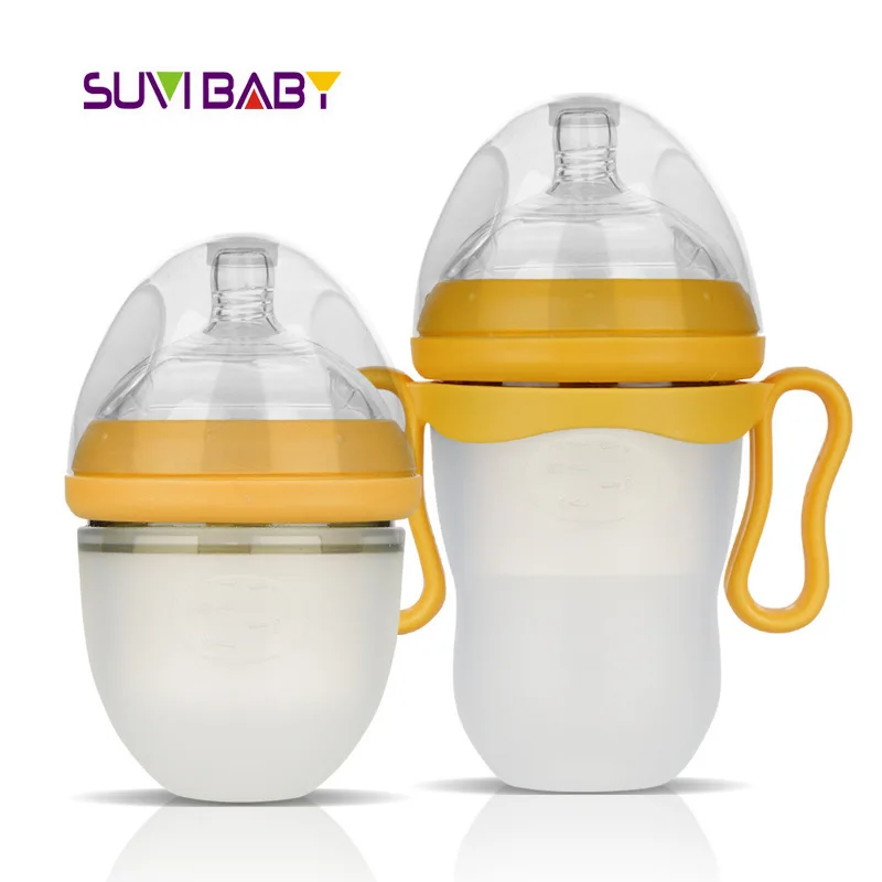 220ml Suvi Baby Silica Gel Big Mouth Milk Feeding Bottle Anti flatulence Extrusion Type with Handle Leakage proof|feeding bottle|milk feeding