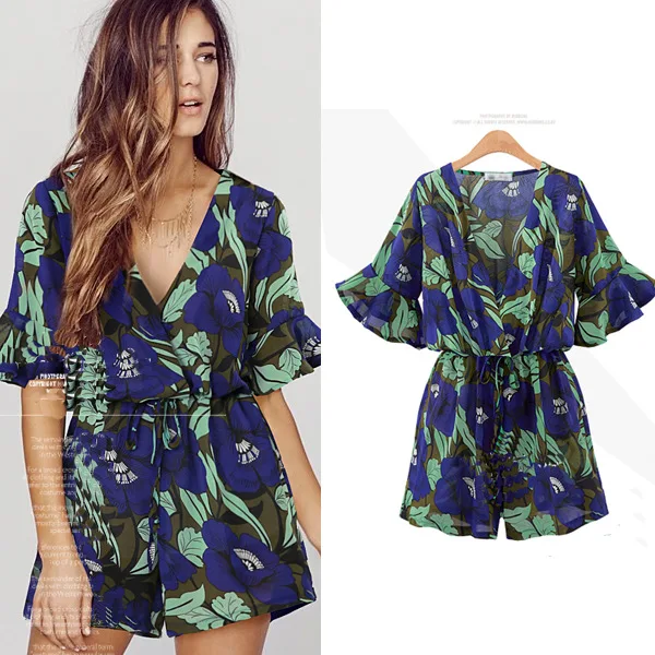 Летние комбинезоны размера плюс женские с v образным вырезом Модные шифоновые