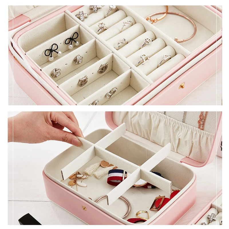 

Double Layer Makeup Storage Box PU Leather Earrings Ring Necklace Bracelet Jewelry Organizer Beauty Birthday Gift Container Case