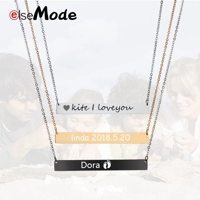 ELSEMODE Family Love Bar ожерелье с гравировкой из нержавеющей стали персонализированное