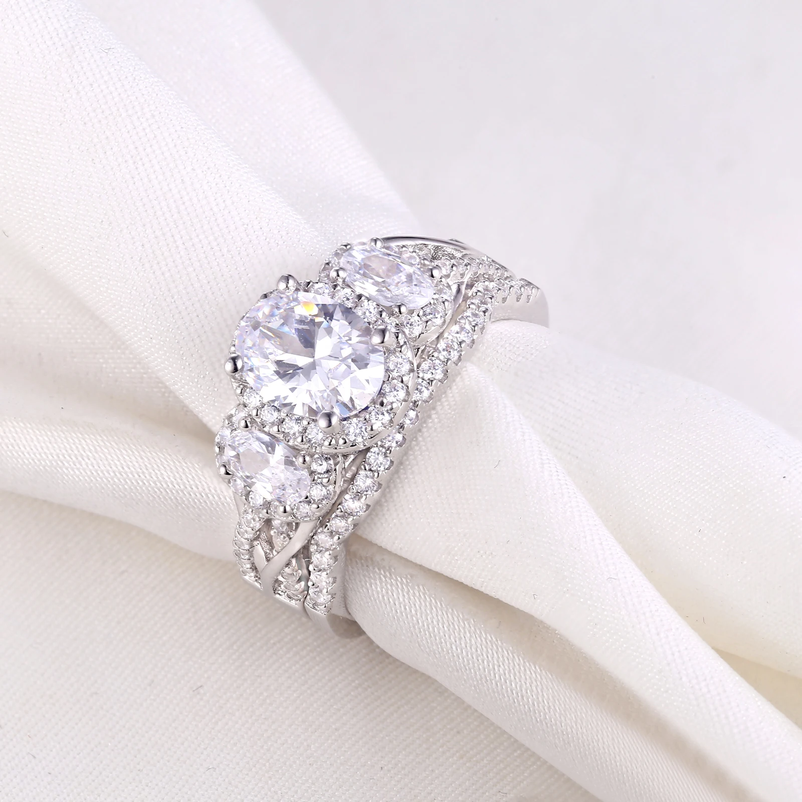 Wuziwen 3,5 Ct овальной формы AAA циркон кольца из стерлингового серебра 925 для женщин синий кристалл обручальное кольцо набор модный подарок для ювелирных изделий