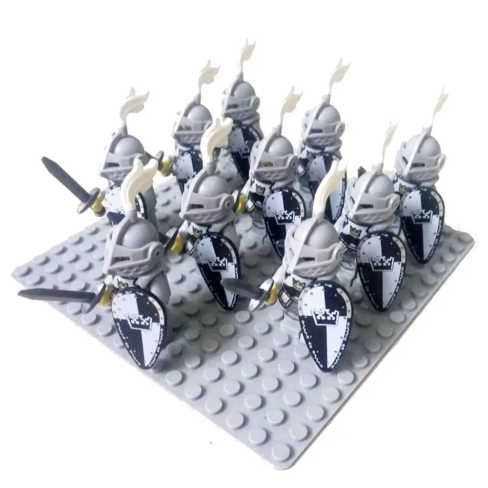 White Crown Set B 10 шт., Римский Золотой рыцарь, ястреб, замок, король, рыцари, совместимый Синий Лев, строительный блок, дракон, рыцарь - Цвет: White Crown Set B