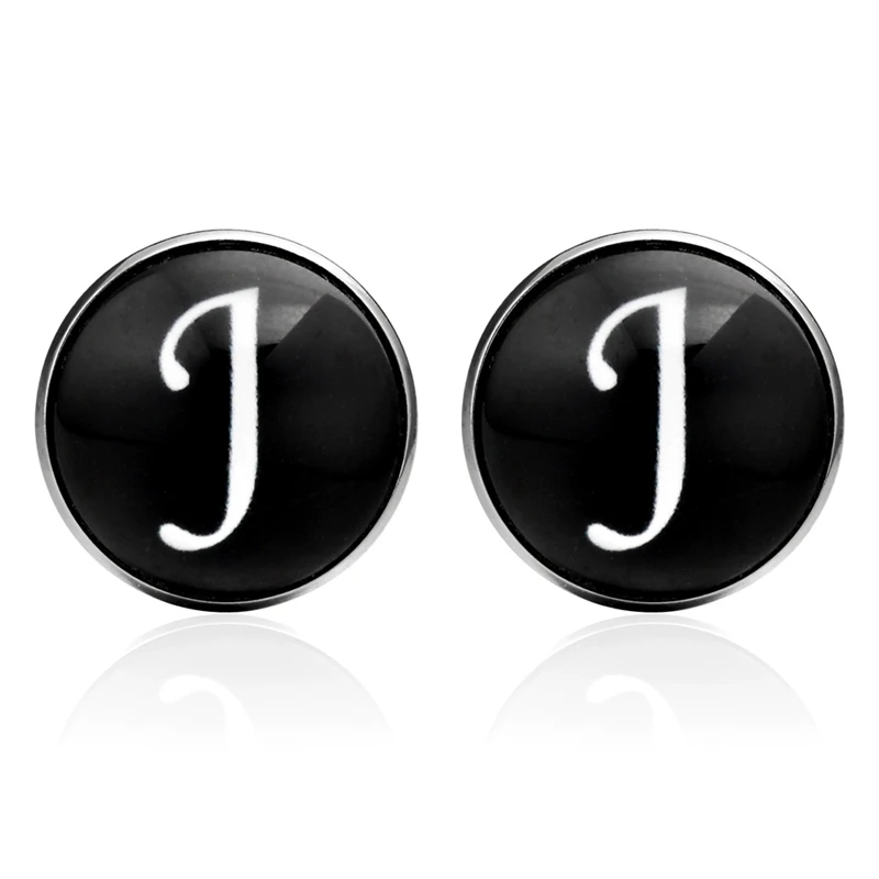 Letter-J Акция! Модные запонки с A-Z буквами, черные запонки с круглым носком, мужские запонки в деловом стиле - Окраска металла: Letter-J