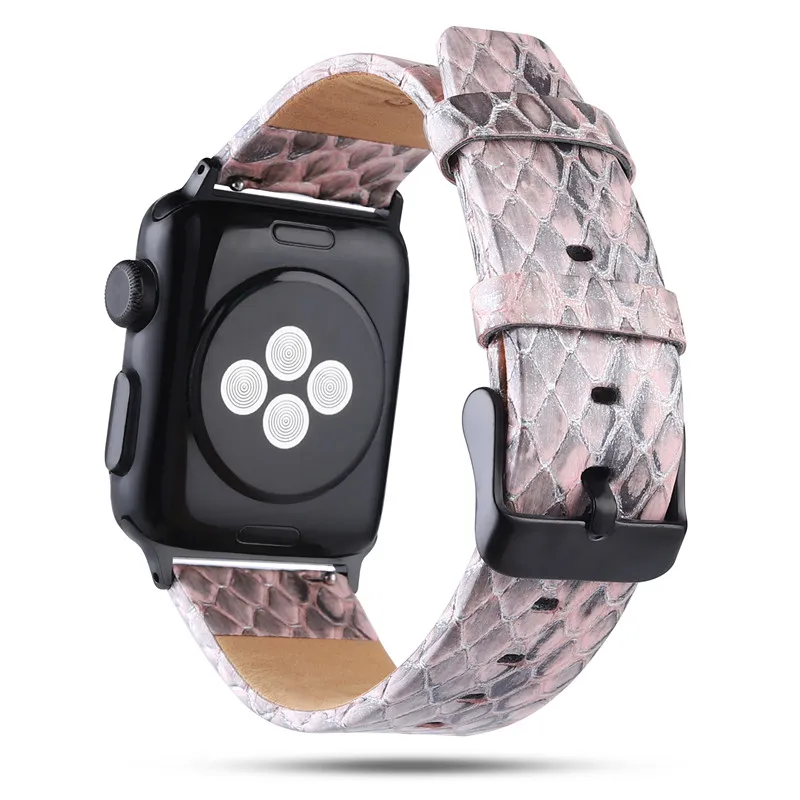 light-pink Ремешки из змеиной кожи для Apple Watch 4, 3, 2, 1, кожаный ремешок для Apple Watch 42 мм, 44 мм, 38 мм, 40 мм, для iWatch, ремешок 42 мм, 44 мм - Цвет ремешка: light-pink