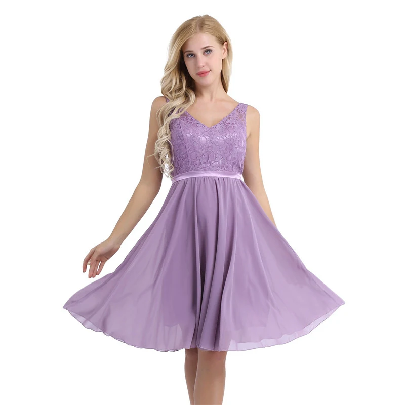 Женское шифоновое платье с V образным вырезом без рукавов|Платья подруги невесты|