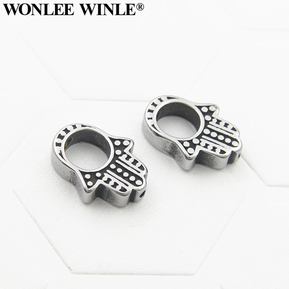Wonlee Winle Stainless Steel Small Hole Retro HAMSA Hand Bead Charm For DIY Men&amp;Women String Bracelet Jewelry Making on. - Чарм из нержавеющей стали с маленьким отверстием в ретро-стиле руки Хамсы для создания браслетов на руку мужчин и женщин мет