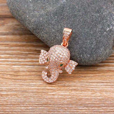 Pendant-Rose Gold Лидер продаж, милое CZ колье с кулоном в форме слона и кулоны золотого цвета с кубическим цирконием для женщин и девочек, счастливые ювелирные изделия на день рождения, подарок на год - Окраска металла: Pendant-Rose Gold