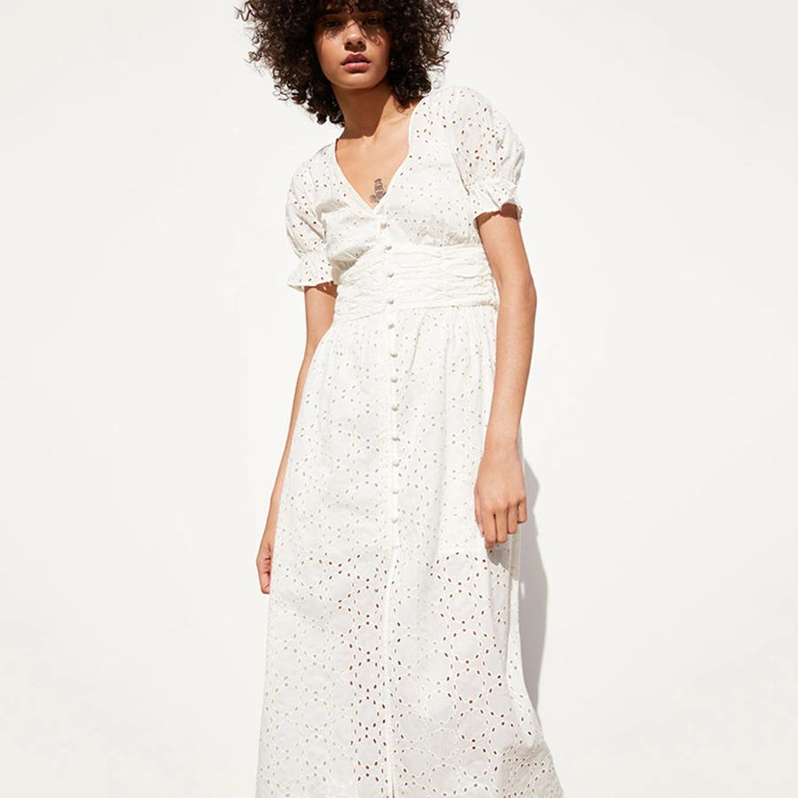 Женское кружевное платье Feccer белое хлопковое с цветочной вышивкой в стиле бохо
