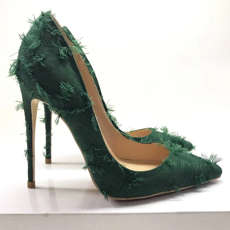 

Brand dark green high heel women's shoes fashion pointed shallow mouth sexy thin with single shoes 12cm party evening high heels
