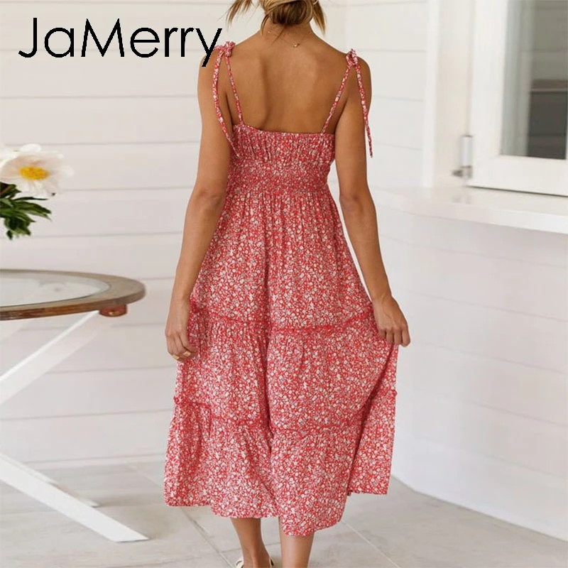 JaMerry Винтаж boho цветочным принтом длинные праздничное платье женские летние С