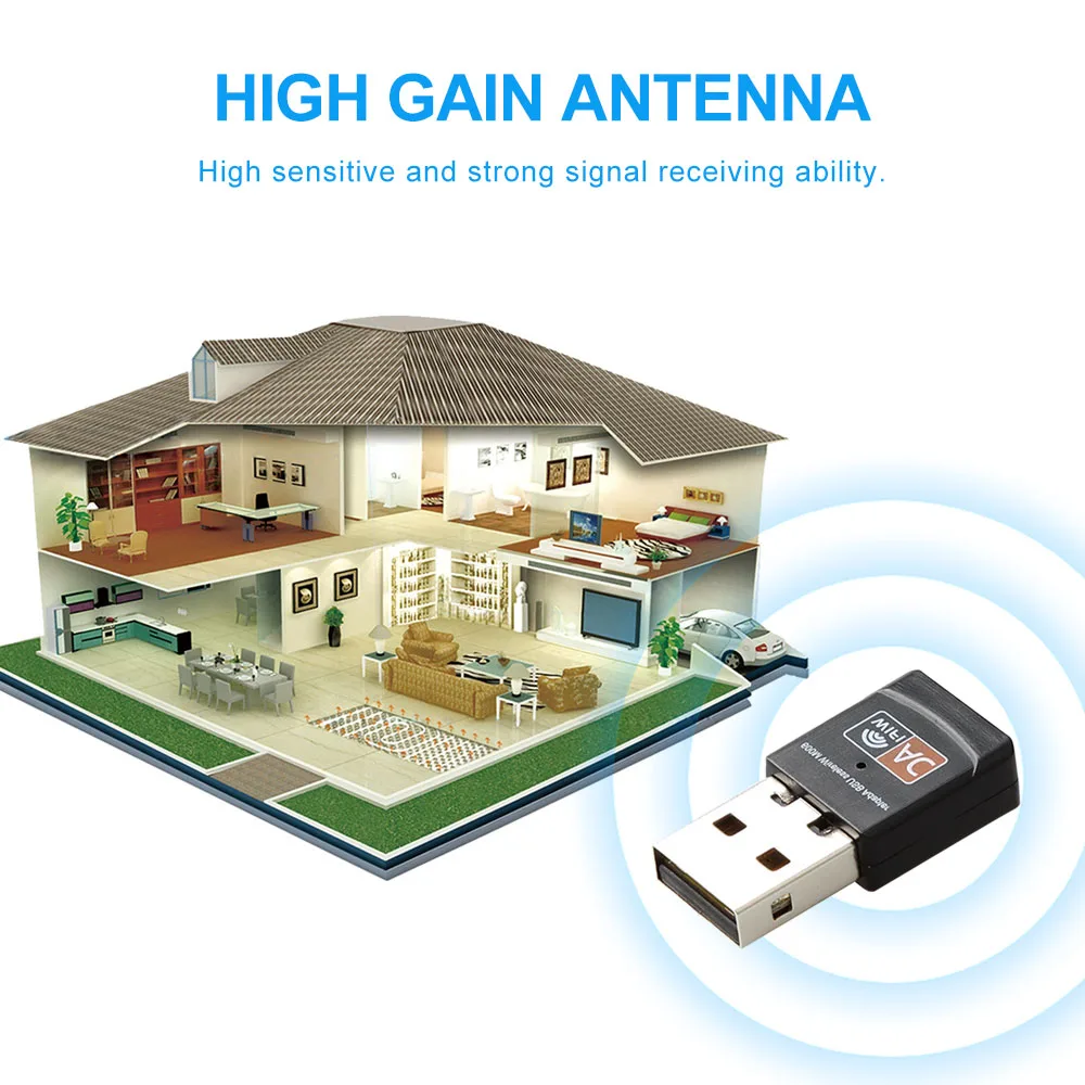 USB беспроводной Wifi адаптер 600 Мбит/с 802.11ac USB ethernet адаптер Сетевая карта Wi-Fi приемник для Mac PC Windows 7 8 10