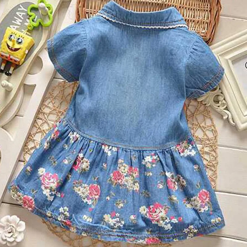 Детское летнее джинсовое платье с бантом коротким рукавом|dress dress dress|infant denim dressbaby