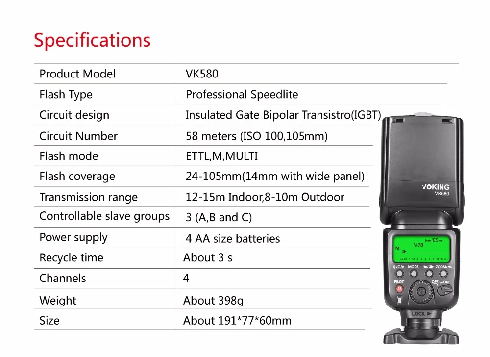 Вспышка Voking TTL VK580 для цифровых зеркальных камер Canon 70d 6d 5d2 600d 60d 650d|ttl flash|speedlite ttlflash