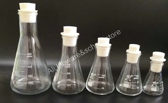 1PC 50ml-3000ml Glass Big mouth Triangle Flask with Silicone plugs Laboratory Equipment Conical flask Silica gel plug | Канцтовары для