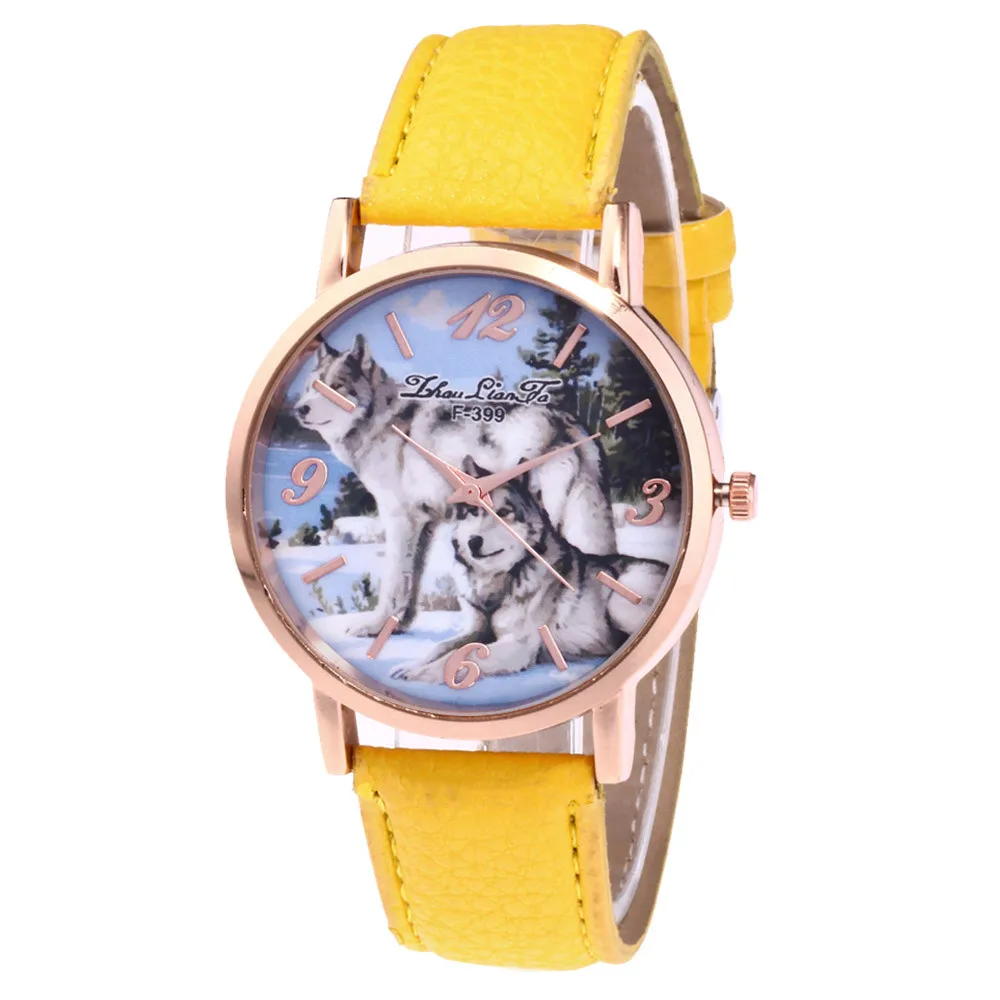 Yellow Zhoulianfa, женские часы, две собаки, узор, модные, простые, повседневные, женские, кварцевые наручные часы, relojes para mujer zegarki damskie - Цвет: Yellow