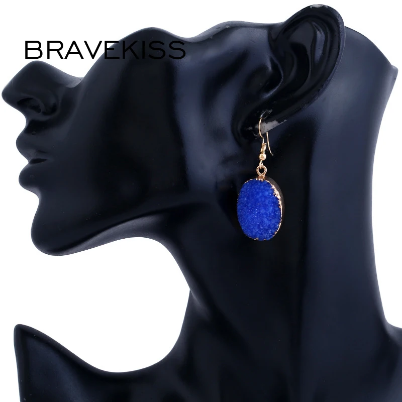 Bravekiss новый овальный синий камень Висячие серьги Модные украшения рыболовный