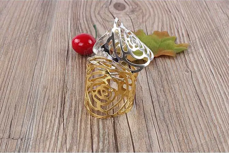 (20 шт./лот) Кольца для салфеток Серебряная роза металлические кольца держатель