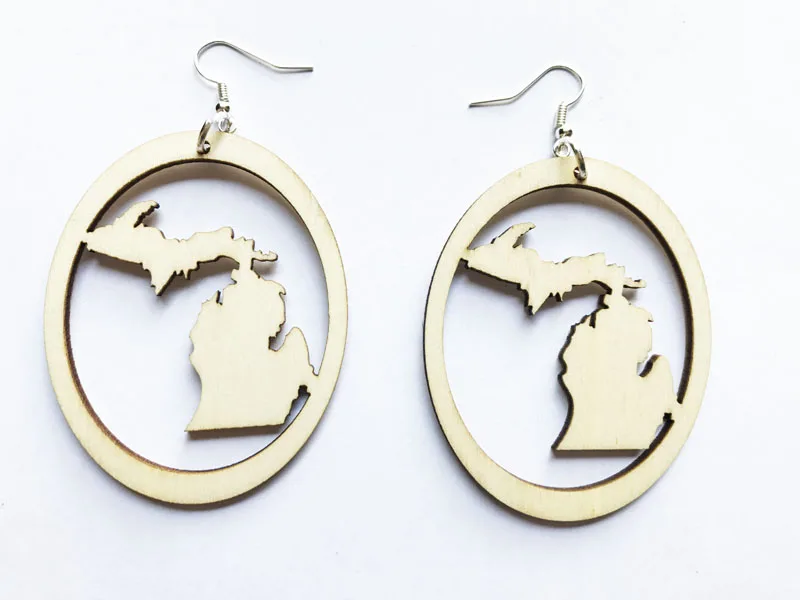 1 пара деревянные серьги в форме Мичигана из США подарочные ювелирные изделия K-063