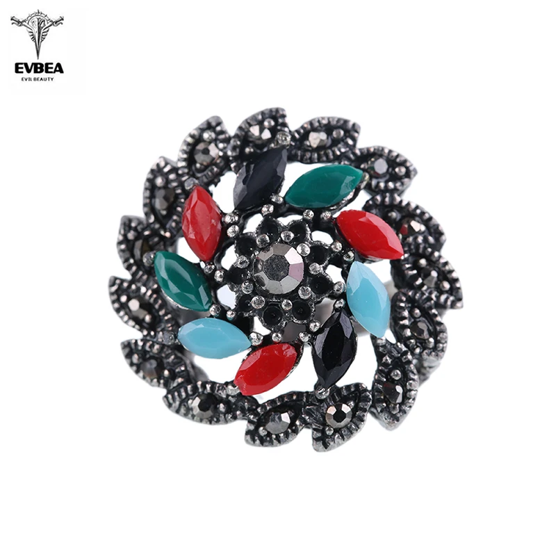 EVBEA Винтажное кольцо Для панка уникальный резной старинный серебряный цветок