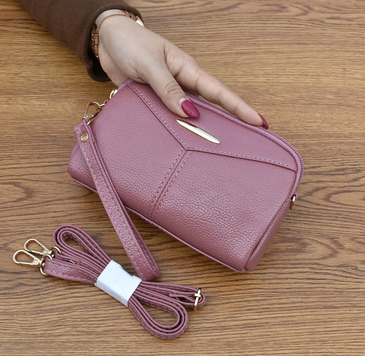 Pink 6 цветов ПУ мешки кожаные для телефона тонкие женские кошельки фирменный дизайн модные сумки для прогулок с ремешком через плечо для женщин Запястья Роскошные кошельки - Цвет: Pink