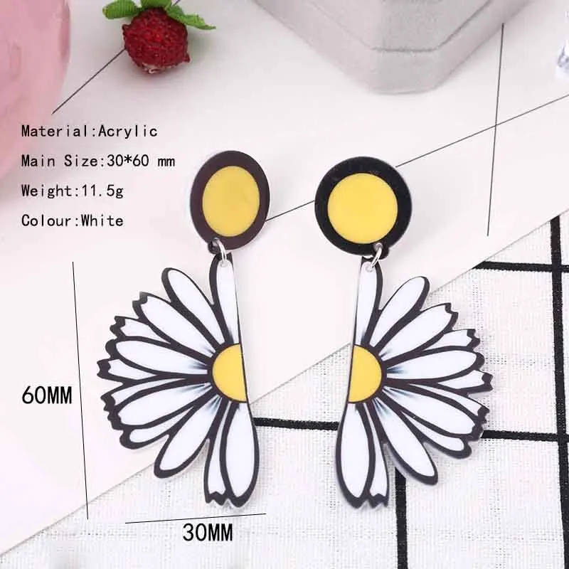 Новые женские полумаргаритки цветы акриловые серьги Boho большие длинные подвески