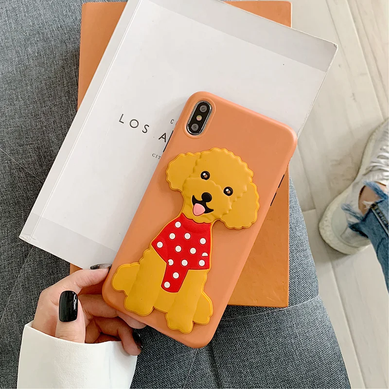3D чехол с изображением бульдога Bichon пуделя для iPhone 7 6 6S 8 Plus X XS XR XS Max мягкая задняя крышка с подставкой для питомца собаки защитный чехол из ТПУ