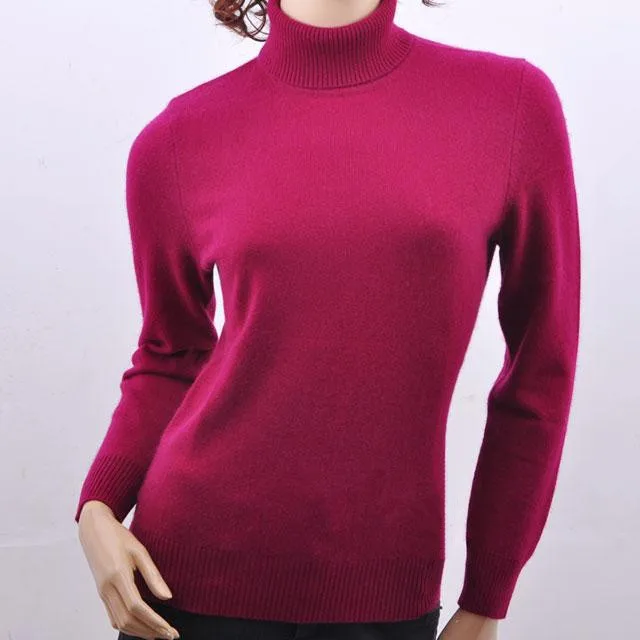candy color 100%goat cashmere plain knit women's sweater pullover turtleneck basic style S/90-4XL/120 | Женская одежда
