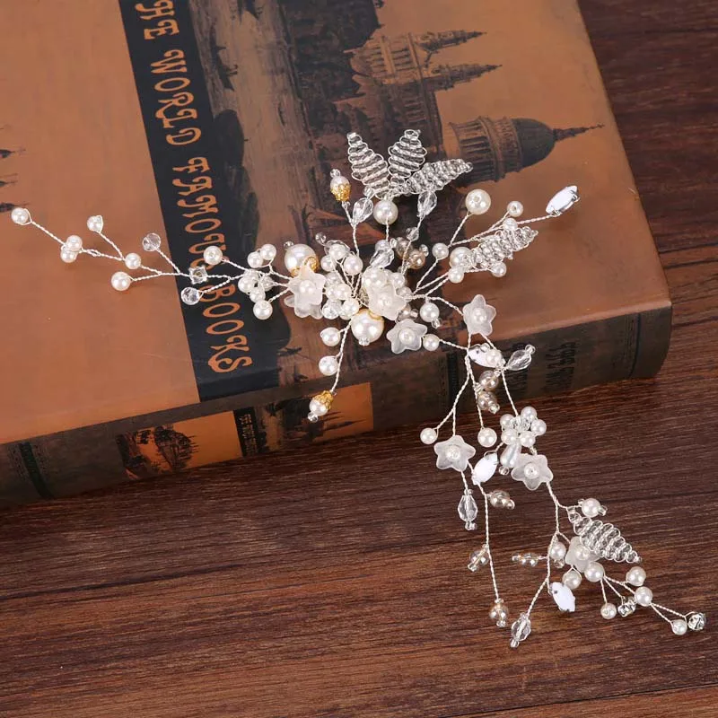 Брендовая бижутерия для волос цветочный лист кристалл жемчужные бусины