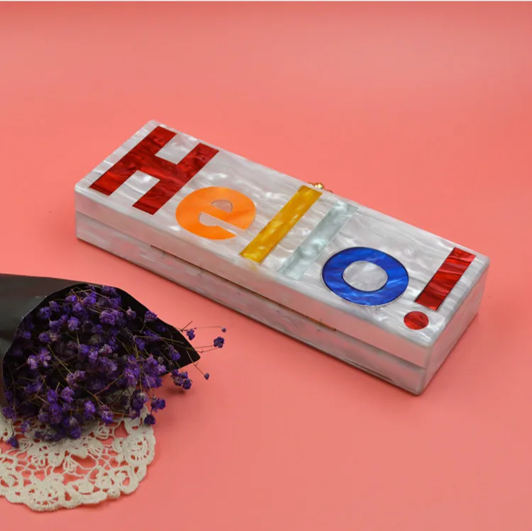 Роскошная дизайнерская женская акриловая вечерняя сумка с надписью «Hello» прямоугольные клатчи сумка для ужина модная маленькая сумка через плечо