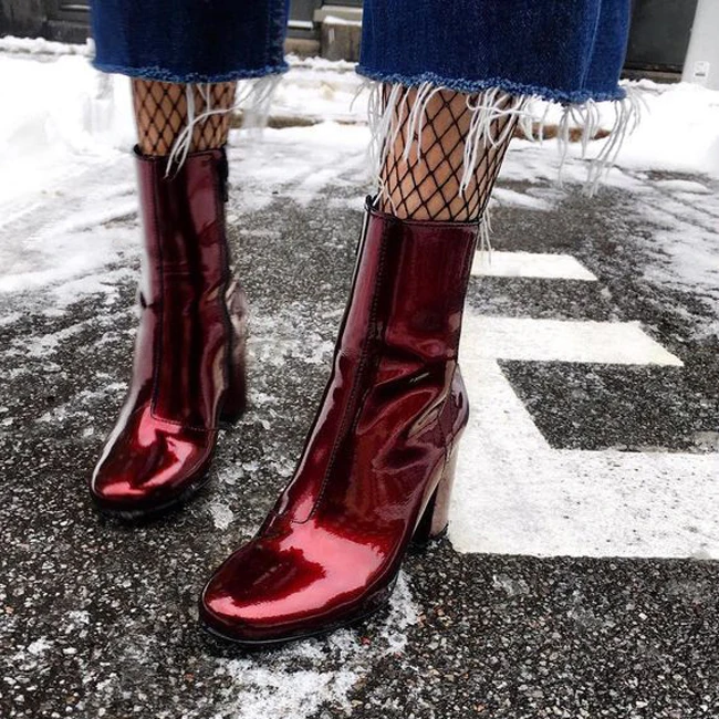 MONMOIRA Sexy Laser Patent Leather Ankle Boots for Women Round Toe High Heel Martin Winter Shoes SWE0322 | Обувь