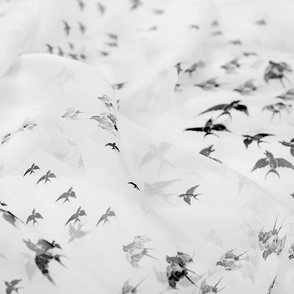 Шелковая шифоновая ткань для одежды дизайнерские Ласточки с принтом 8 мм|chiffon