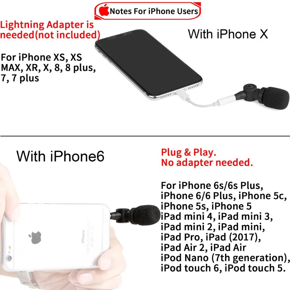 Saramonic SmartMic Гибкий микрофон с высокой чувствительностью для Apple IOS iPhone X 8 7 plus 6 iPad iPod