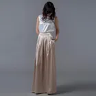 Атласная длинная юбка цвета шампанского с карманами, гладкая плиссированная юбка макси для женщин до офиса, формальная Женская юбка до пола, 2018
