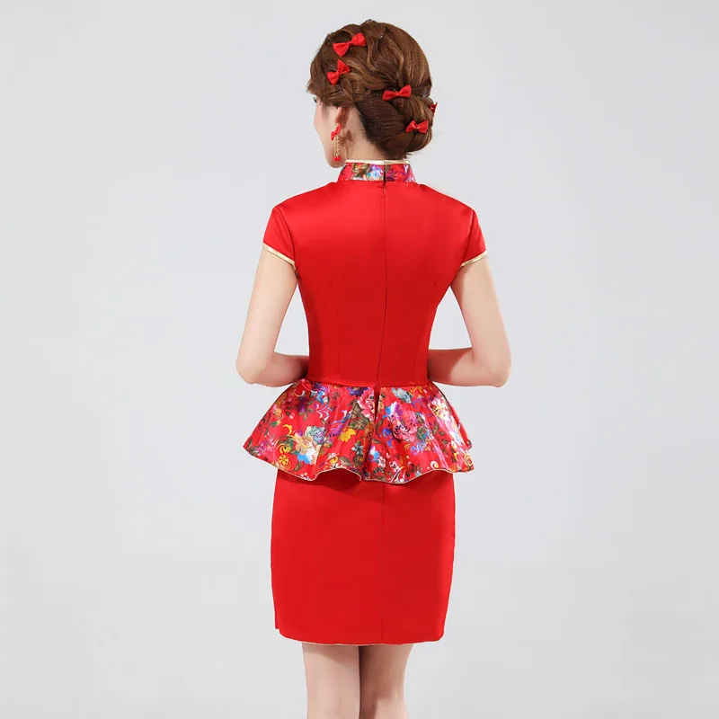 2015 new cheongsam dress wedding red short-sleeved short paragraph improved retro sleeve the bride toast | Тематическая одежда и