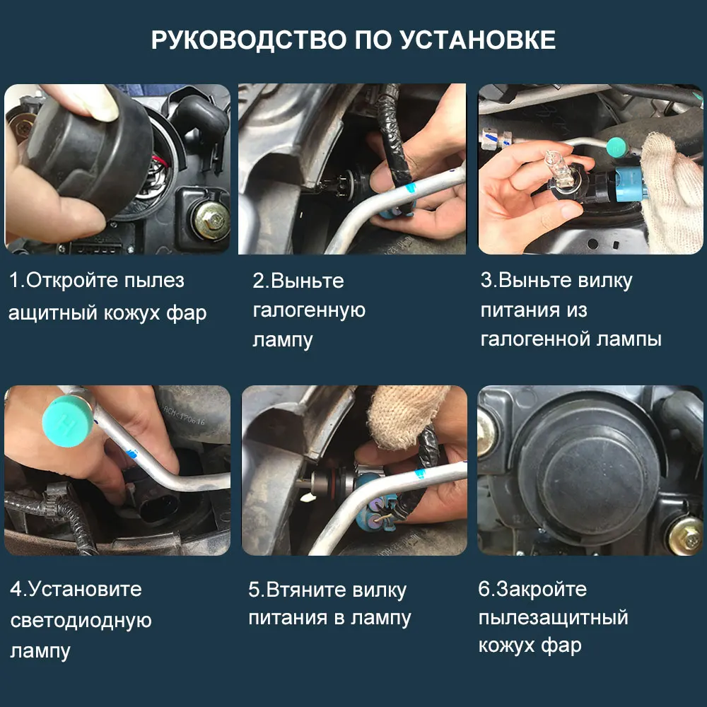 Racbox для автомобильных фар Светодиодный H7 H1 H3 H4 H11 H8 H27 880 881 COB чип супер лампочка 3000K 6000K 10000K Hb4 Hb3 9005 9006