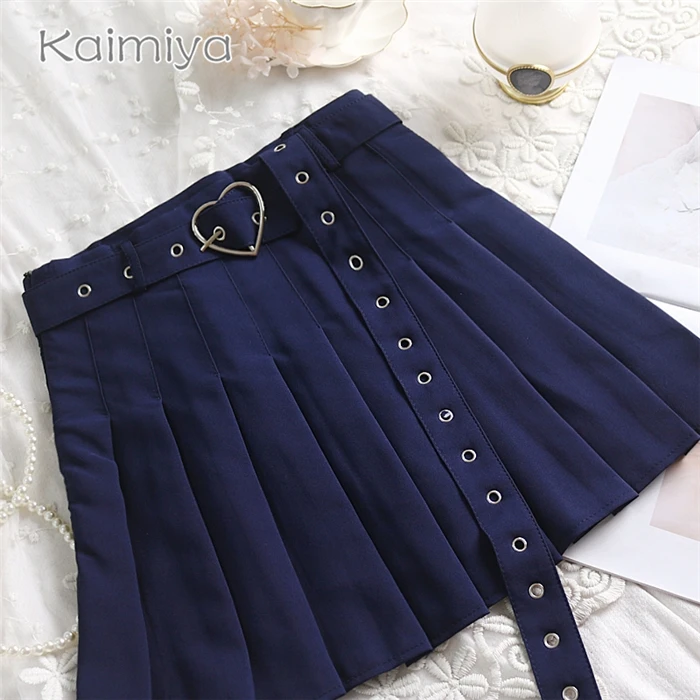 New Summer Women Pleated Skirt High Waisted Heart Shape Sashes Women Pleated Short Skirt High Quality