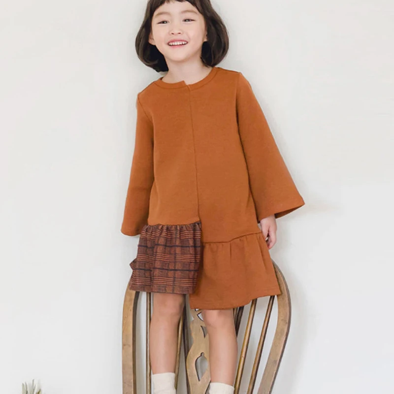 Girls Dresses Autumn Hoodies Dress For Kids Casual Korean Patchwork Plaid Baby Princess Vestido Clothes | Детская одежда и обувь