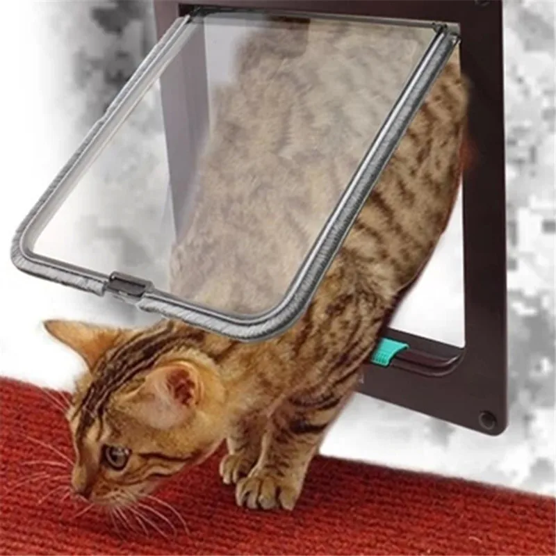 

4 Way Lockable Cat Kitten Door Security Flap Door Animal Small Pet Gate Wall Mount Door Pet Supplies ABS Material