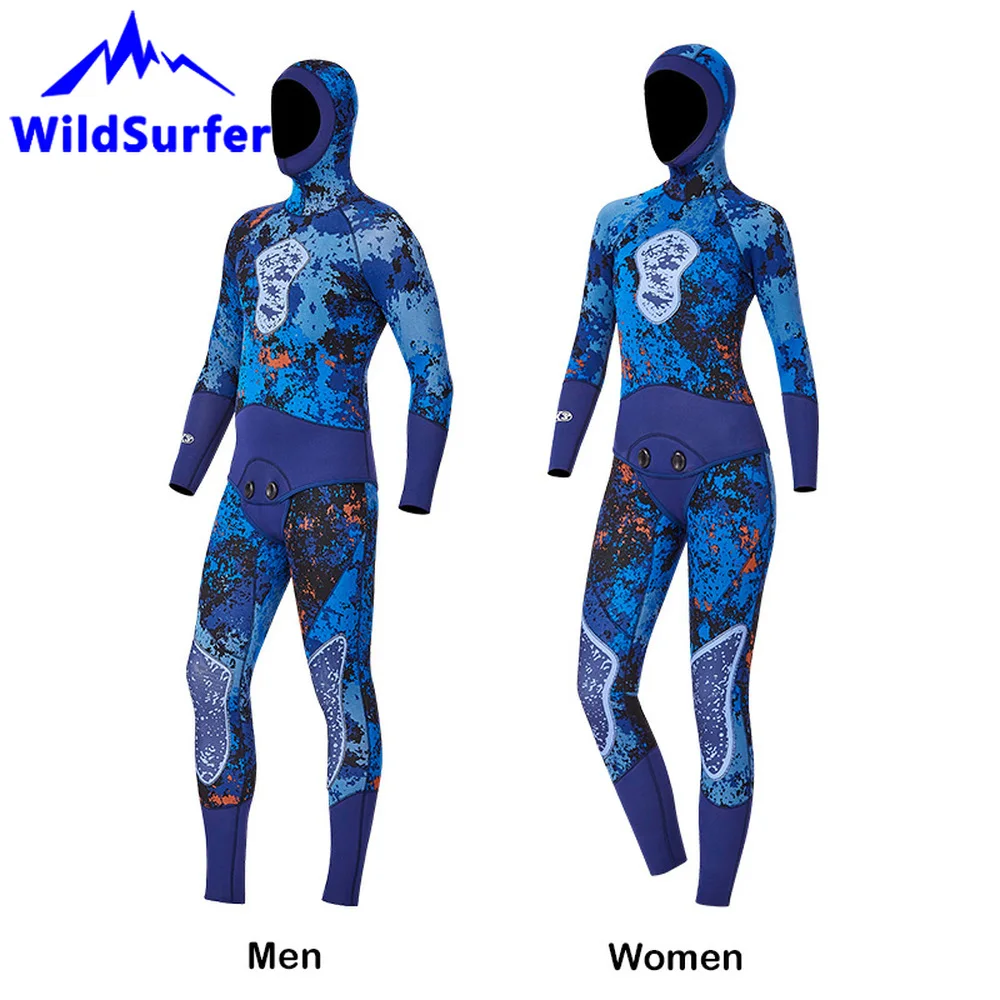 WildSurfer из двух предметов Гидрокостюмы мокрого типа 5 мм SCR неопрен зимние тапочки для пар камуфляжные плавки Для женщин гидрокостюм для подводной охоты Для мужчин водолазный костюм W129