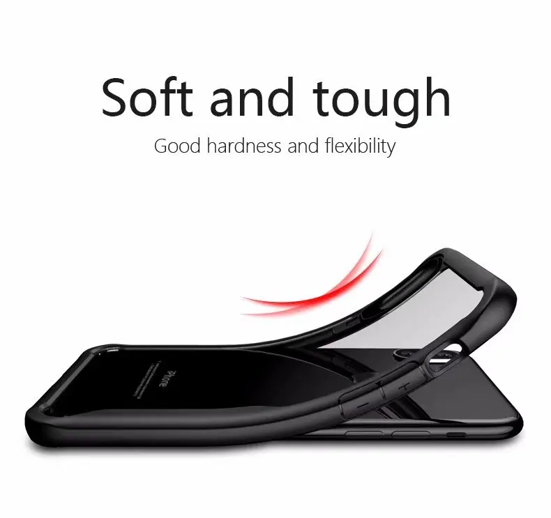 hot black red navy soft and tough TPU Case HD transparent edge reinforcement for iPhone X case full protection |