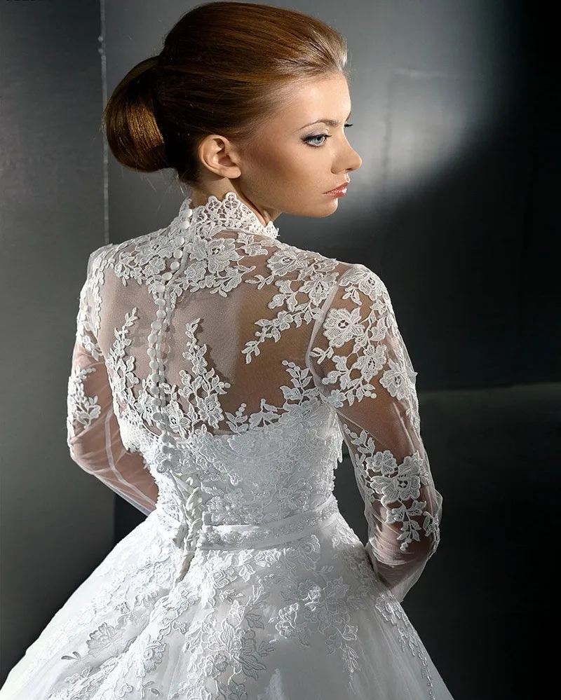 2016 Full Sleeve Robe De Mariage Elegant A-Line Wedding Dress High Collar Conservative Bridal Gown Vestido Noiva | Свадьбы и