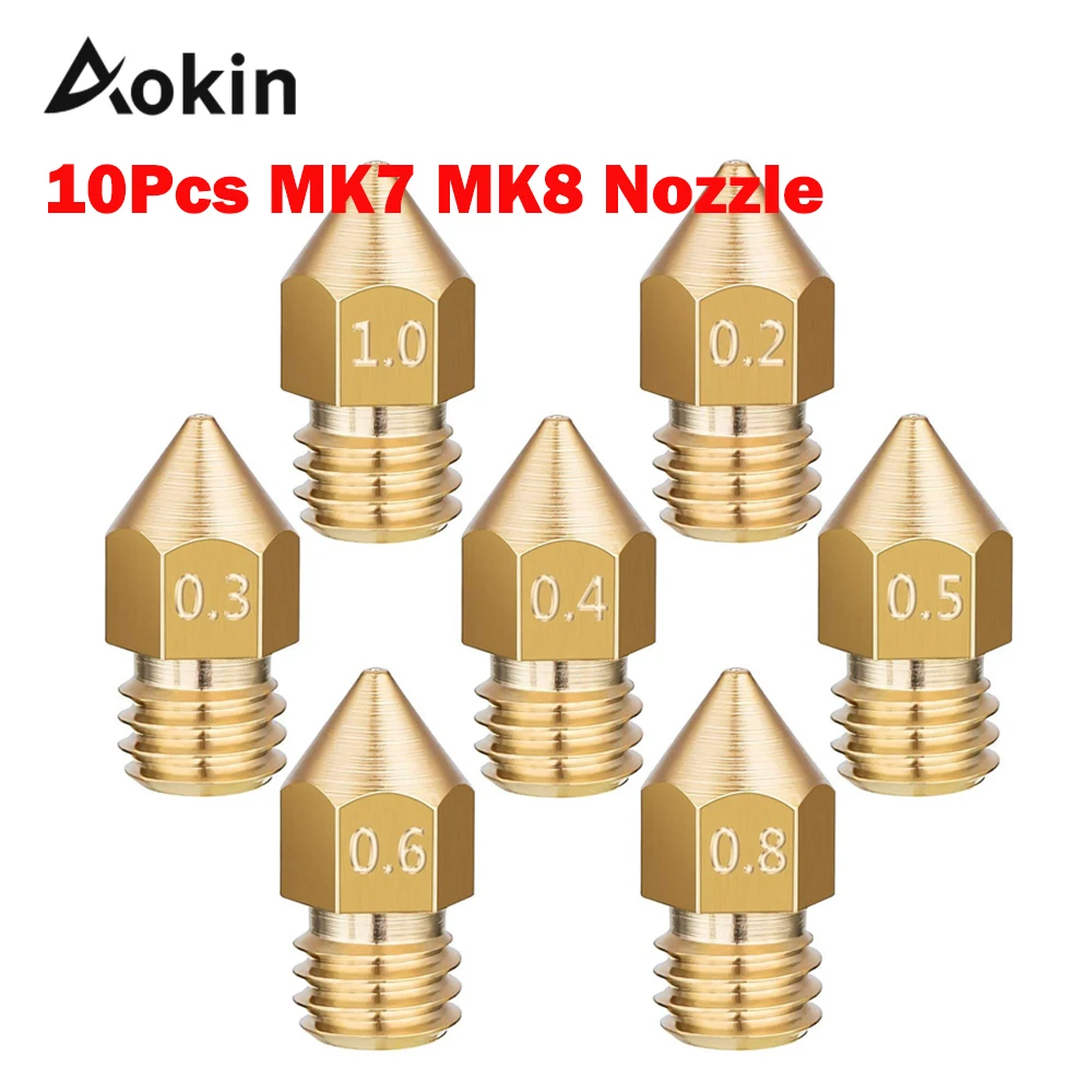 10pcs 3d Printers Parts Mk7 Mk8 Nozzle 0.2 0.3 0.4 0.5 0.6 0.8 1.0mm Copper Extruder Threaded 1.75mm 3.0mm Filament Head Brass