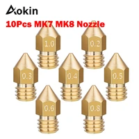 10pcs 3d printers parts mk7 mk8 nozzle 0 2 0 3 0 4 0 5 0 6 0 8 1 0mm copper extruder threaded 1 75mm 3 0mm filament head brass