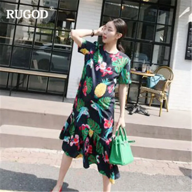 Женское прямое платье RUGOD свободное до середины икры с принтом рыбий хвост