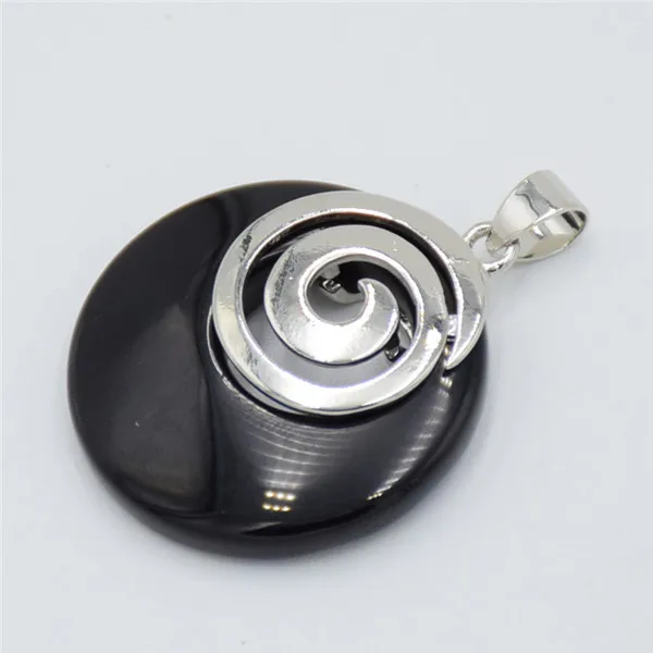 Black Onyx Натуральный камень тигровый глаз Подвески для ожерелья круглый полый спиральный фиолетовый розовый кристалл содалит авантюрин опал рейки ювелирные изделия - Окраска металла: Black Onyx
